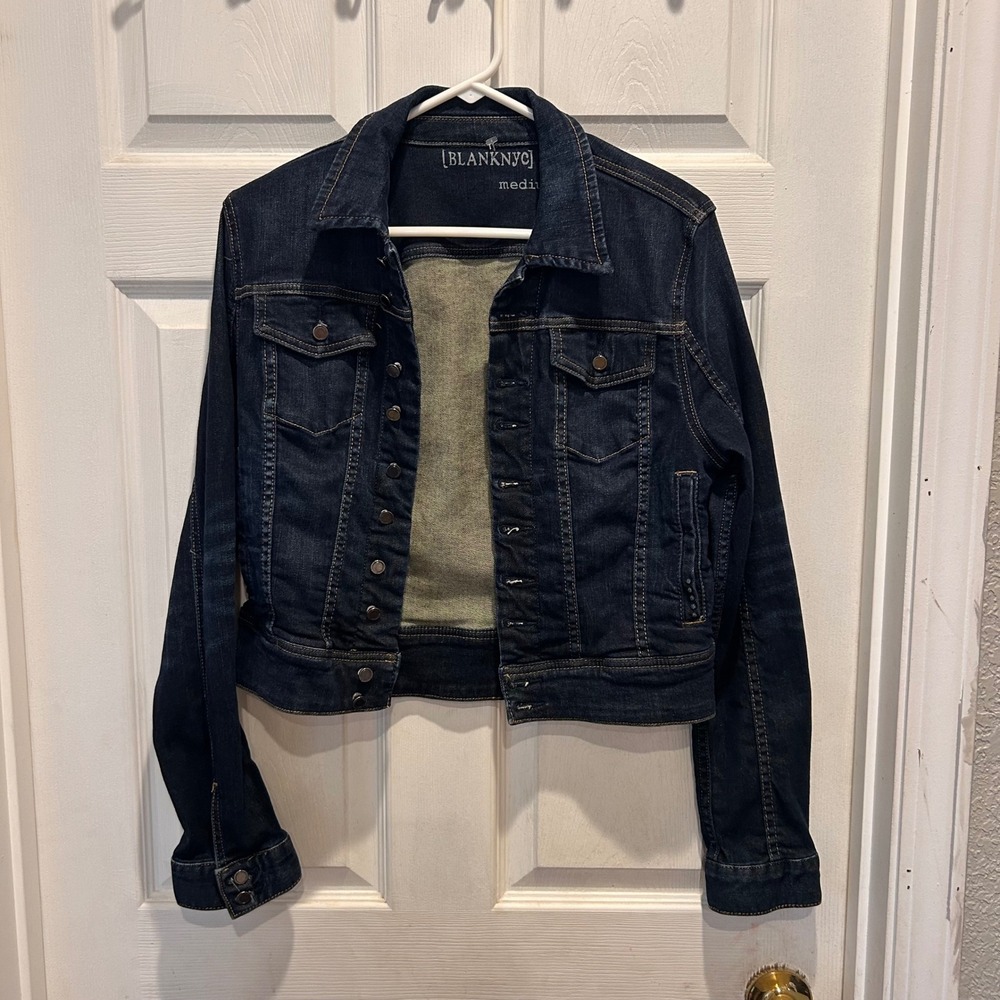 BLANKNYC Denim Jacket Dark Blue Button Front‎ Classic Fit Womens Medium Pockets